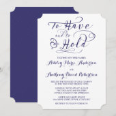 ネイビーブルー ホワイト ハート ウェディング 挙式 招待状 (正面/裏面)