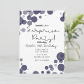 ネイビーブルー・ホワイト・ポルカドット・バブル・サプライズパーティー 招待状 (スタンド正面)