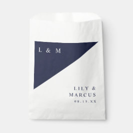 ネイビーブルー ホワイト モダン ミニマリスト モノグラム ウェディング フェイバーバッグ