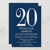 ネイビーブルー ホワイト モダン 結婚記念日 招待状 (正面/裏面)
