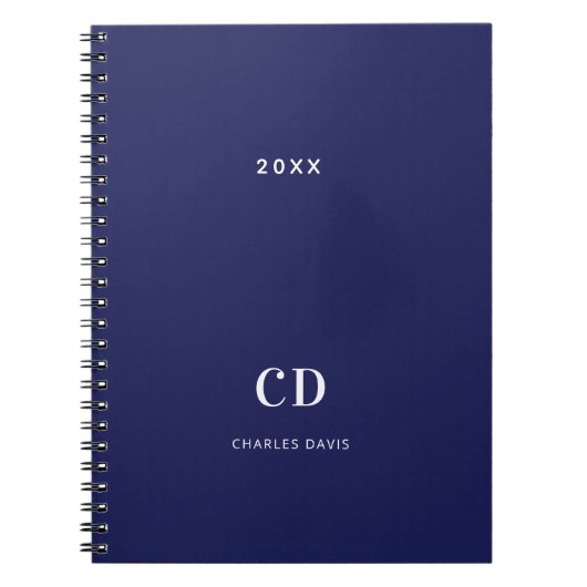 ネイビーブルー×ホワイト モノグラム 名前 ミニマリスト ノートブック (正面)