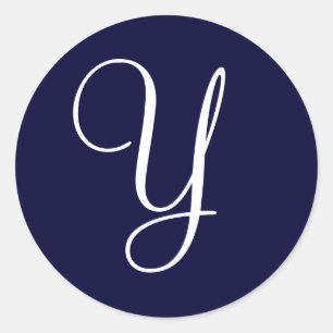 ネイビーブルー & ホワイト モノグラム Y ラウンドシール