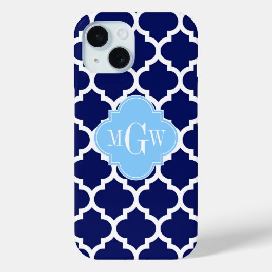 ネイビーブルー ホワイト モロッコ #5 スカイブルー 名前 モノグラム Case-Mate iPhoneケース (裏面)