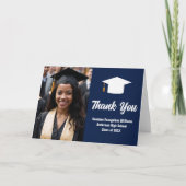 ネイビーブルー ホワイト 白 卒業写真 卒業 折りたたみ式 サンキューカード (正面)