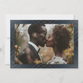 ネイビーブルー&ホワイト |金ゴールドデコ行の日付の保存 案内状 (裏面)