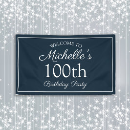 ネイビーブルー ホワイト 100歳の誕生日パーティー 横断幕