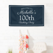 ネイビーブルー ホワイト 100歳の誕生日パーティー 横断幕 (インサイチュ)
