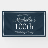 ネイビーブルー ホワイト 100歳の誕生日パーティー 横断幕 (横)