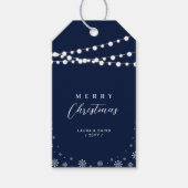 ネイビーブルー&ホワイト | Lights & Snow Merry Christmas ギフトタグ (正面)