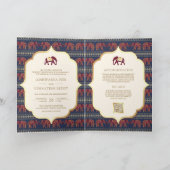 ネイビーブルー ボルドー ゴールド 象 インドの結婚式 招待状 (内部)