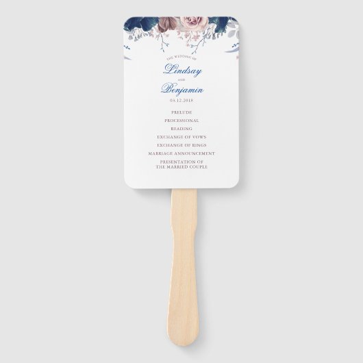 ネイビーブルー&マウヴフローラ結婚式 プログラム ハンドファン (正面)