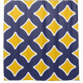 ネイビーブルー，マスタードイエロー，白モダン, シャワーカーテン (正面)