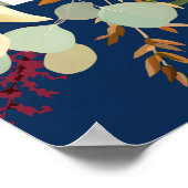 ネイビーブルー マルサラピンク ラスティック フローラル ブルーム ウェディング ポスター (角)