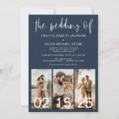 ネイビーブルー　ミニマリストの結婚式　ＱＲコード 招待状 (正面)