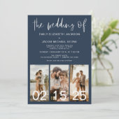 ネイビーブルー　ミニマリストの結婚式　ＱＲコード 招待状 (スタンド正面)