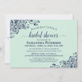 ネイビーブルー&ミントグリーンレエレガントースブライダルシャワー 招待状 (正面)