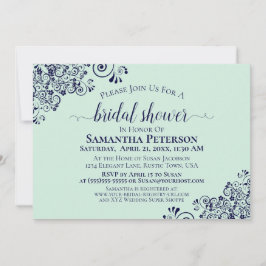ネイビーブルー&ミントグリーンレエレガントースブライダルシャワー 招待状