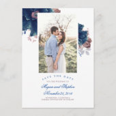 ネイビーブルー&メイヴフローラ写真Save the Date Card エンクロージャーカード (正面)