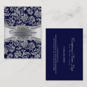 ネイビーブルー&メタリックシルバーヴィンテージダマスク 名刺 (正面/裏面)