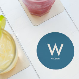 ネイビーブルー モノグラム パーソナル パーティ ラウンドペーパーコースター