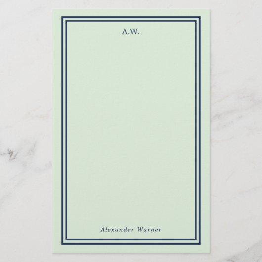 ネイビーブルー&ライトグリーンモノグラムの 便箋 (正面)