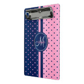 ネイビーブルー&ライトピンク水玉模様-モノグラム ミニクリップボード (アングル2)