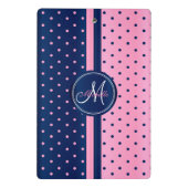 ネイビーブルー&ライトピンク水玉模様-モノグラム ミニクリップボード (裏面)