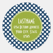 ネイビーブルー&ライムグリーン水玉模様カスタムモノグラム ラウンドシール (正面)