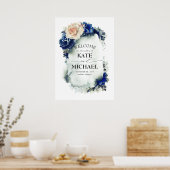 ネイビーブルー&ラストフローラヴィンテージウェディングウェルカム ポスター (キッチン)