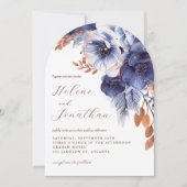 ネイビーブルー ラスト テラコッタ ガーデン エレガント ウェディング 招待状 (正面)