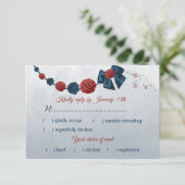 ネイビーブルー&レッドフラワーズメニュー 出欠カード (スタンド正面)