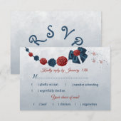 ネイビーブルー&レッドフラワーズメニュー 出欠カード (正面/裏面)