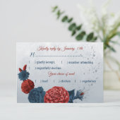 ネイビーブルー&レッドフラワーズメニュー 出欠カード (スタンド正面)