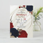 ネイビーブルー&レッドフローラ幾何学誕生日パーティー 招待状 (スタンド正面)