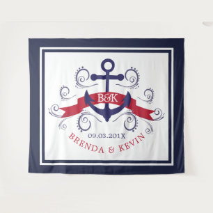 ネイビーブルー&レッドボー航海のトいかり タペストリー