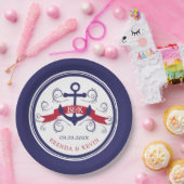 ネイビーブルー&レッドボー航海のトいかり（バナー付き） ペーパープレート (パーティー)