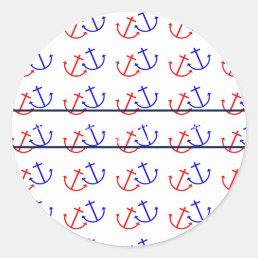 ネイビーブルー&レッド航海のいかり結婚ズ日付 ラウンドシール (正面)