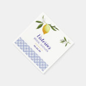 ネイビーブルー&レモンブライダルシャワー スタンダードカクテルナプキン (角)