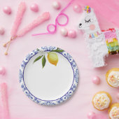 ネイビーブルー&レモン ペーパープレート (パーティー)