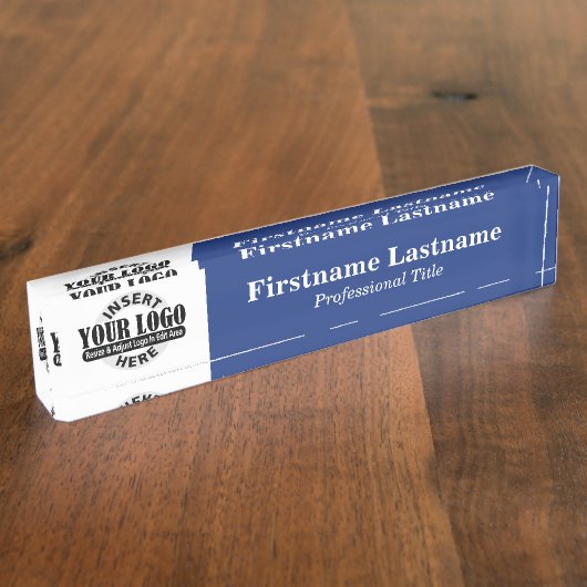 ネイビーブルー – ロゴ、名前、プロフェッショナルタイトル デスクネームプレート (側面)