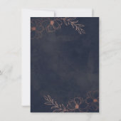 ネイビーブルー＆ローズゴールドのおしゃれなカップルの結婚前お披露目パーティー 招待状 (裏面)