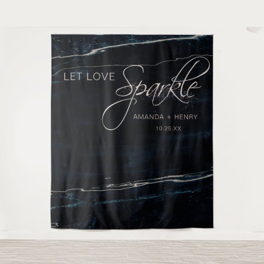 ネイビーブルー＆ローズゴールド マーブル アーティスティック ウェディング タペストリー (正面)