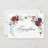 ネイビーブルー | ワインレッドの花柄結婚式披露宴 招待状 (正面)