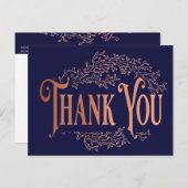 ネイビーブルー ヴィンテージ エレガント カッパー サンクス ポストカード (正面/裏面)