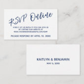 ネイビーブルー 出欠をオンラインでカジュアルな手書きで返信 エンクロージャーカード (正面/裏面)