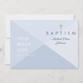ネイビーブルー 宗教的 十字架 男の子 洗礼 オーダーメイド 画像 招待状 (正面)
