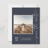 ネイビーブルー|日モダン付ミニマル写真の保存 マグネット招待状 (正面)