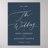 ネイビーブルー |書道シンプルの結婚歓迎 ポスター (正面)