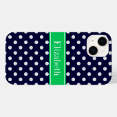 ネイビーブルー 水玉 エメラルドグリーン 名前 モノグラム Case-Mate iPhoneケース (裏面 (横))