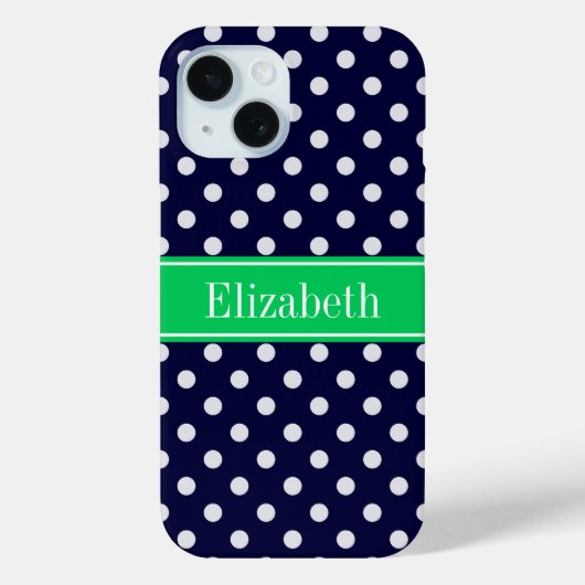 ネイビーブルー 水玉 エメラルドグリーン 名前 モノグラム Case-Mate iPhoneケース (裏面)